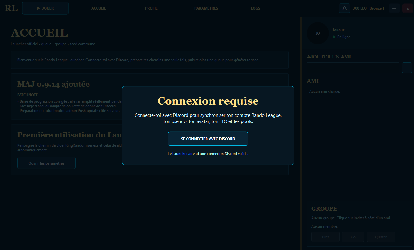 Connexion Discord dans le Launcher RandoLeague