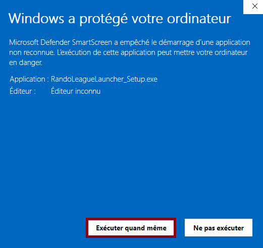 Bouton Windows Exécuter quand même