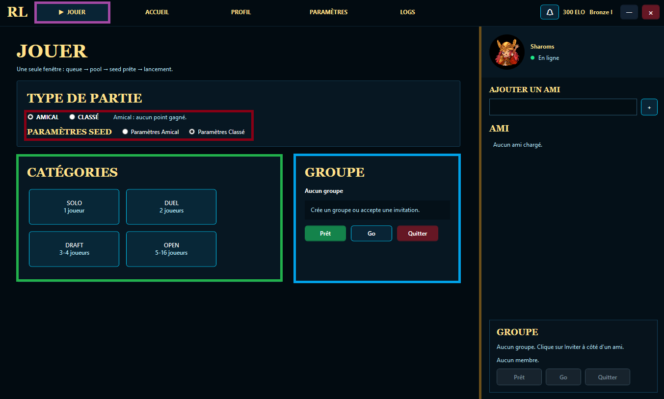 Page Jouer du Launcher RandoLeague