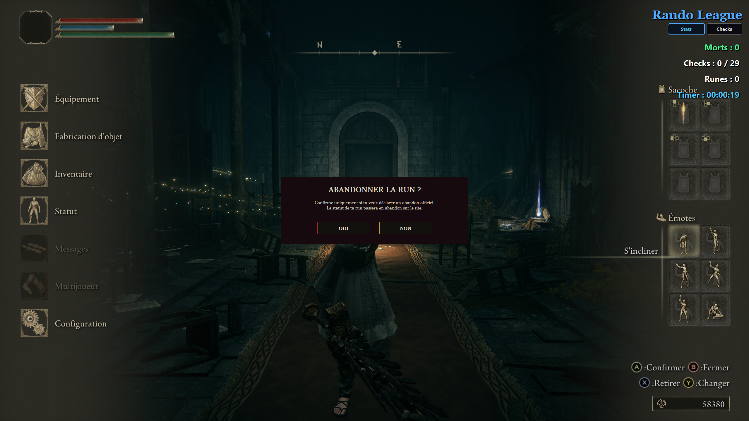 Confirmation oui non pour abandonner une run
