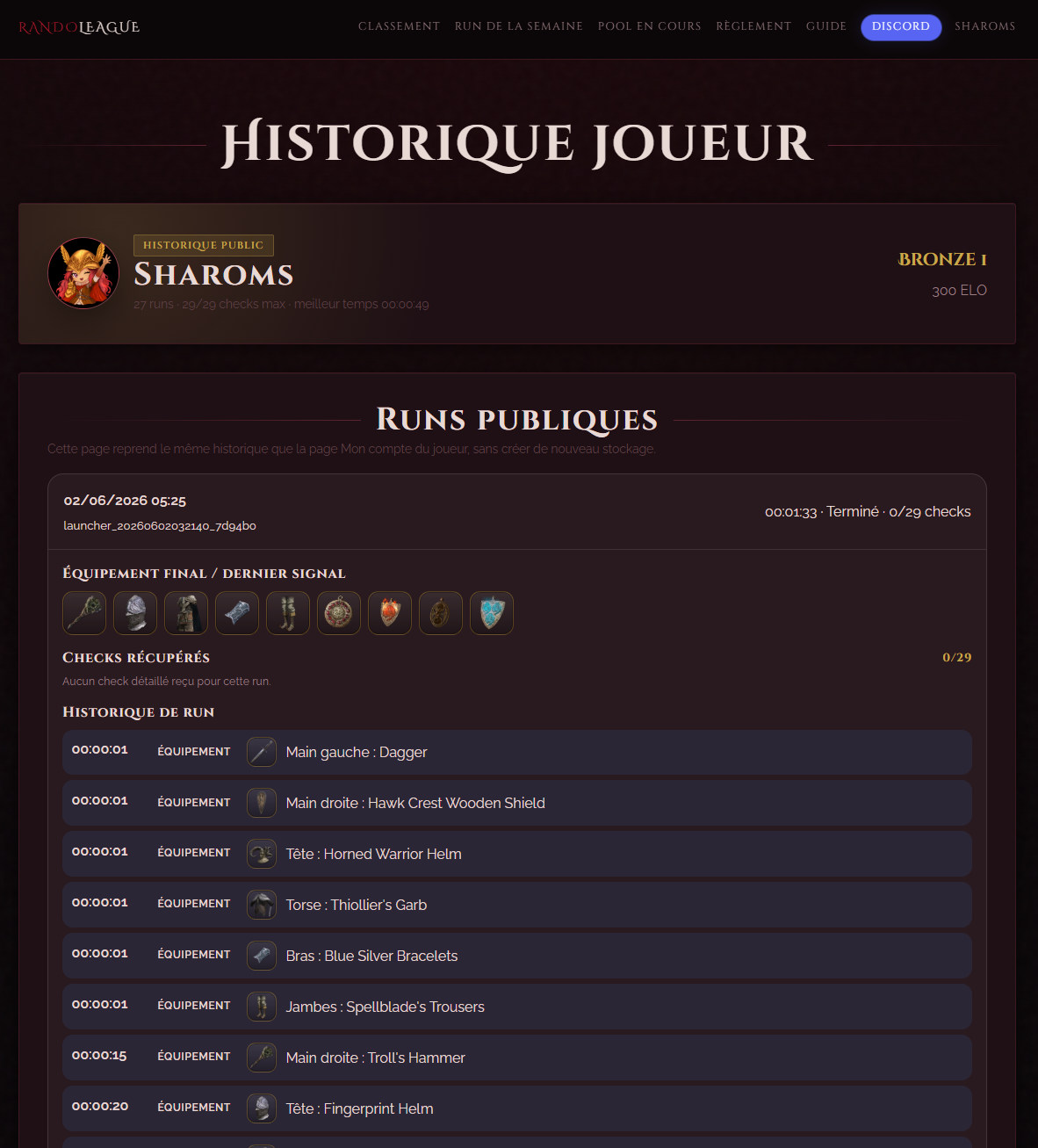 Historique d’un joueur depuis le classement RandoLeague