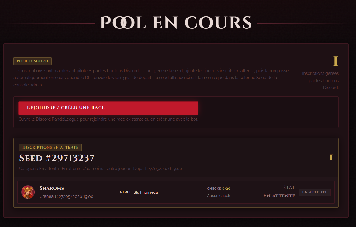 Joueurs inscrits dans Pool en cours avant lancement