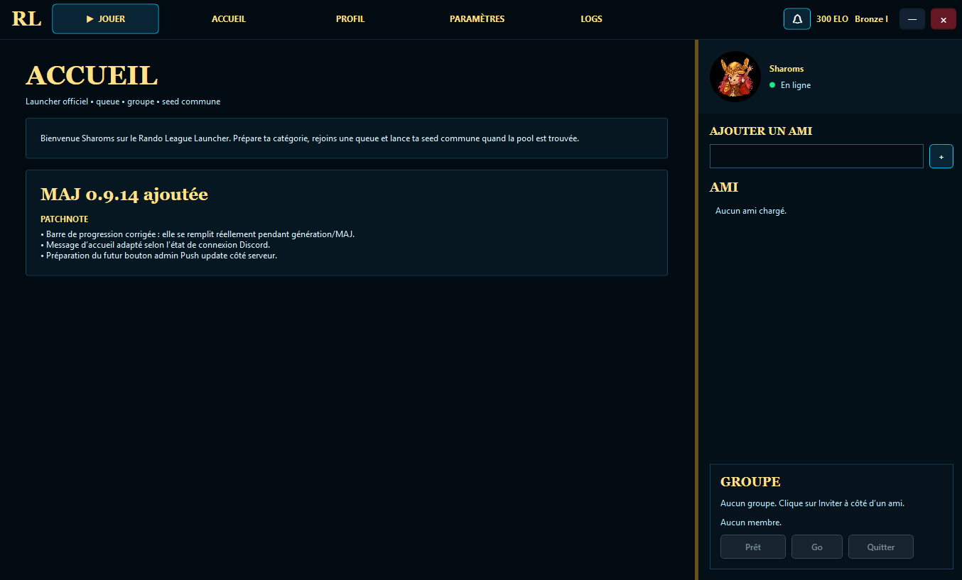 Accueil du Launcher sans le message Premier pas