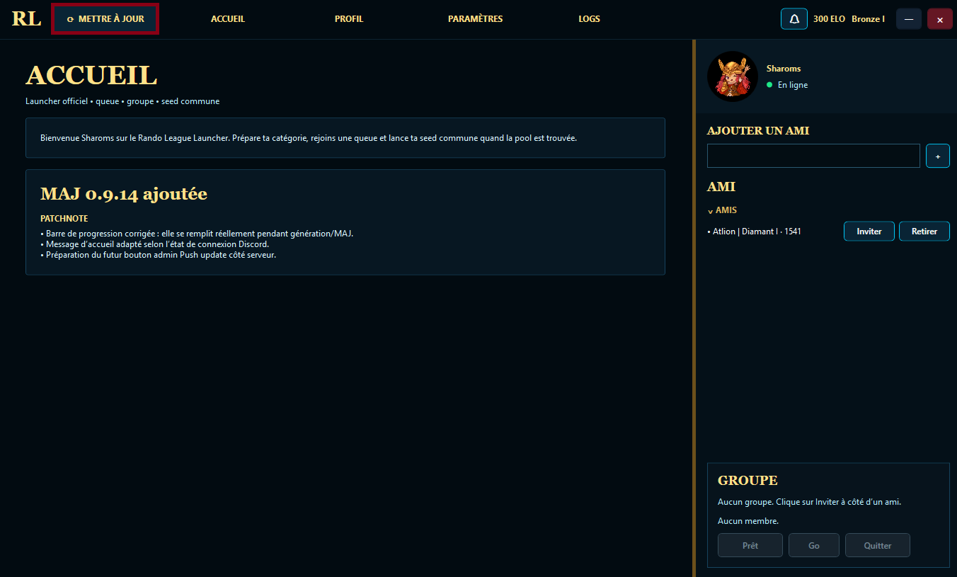 Bouton de mise à jour du Launcher RandoLeague