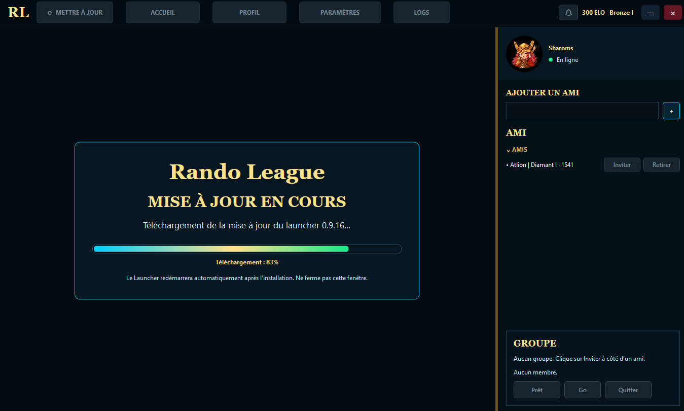 Téléchargement de mise à jour du Launcher RandoLeague